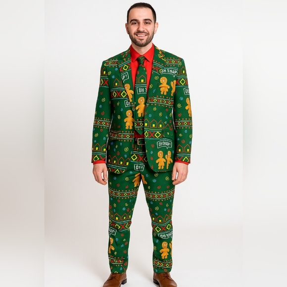 Dec 25 Brand Men's Gingerbread Christmas Suit With Tie Size XXL